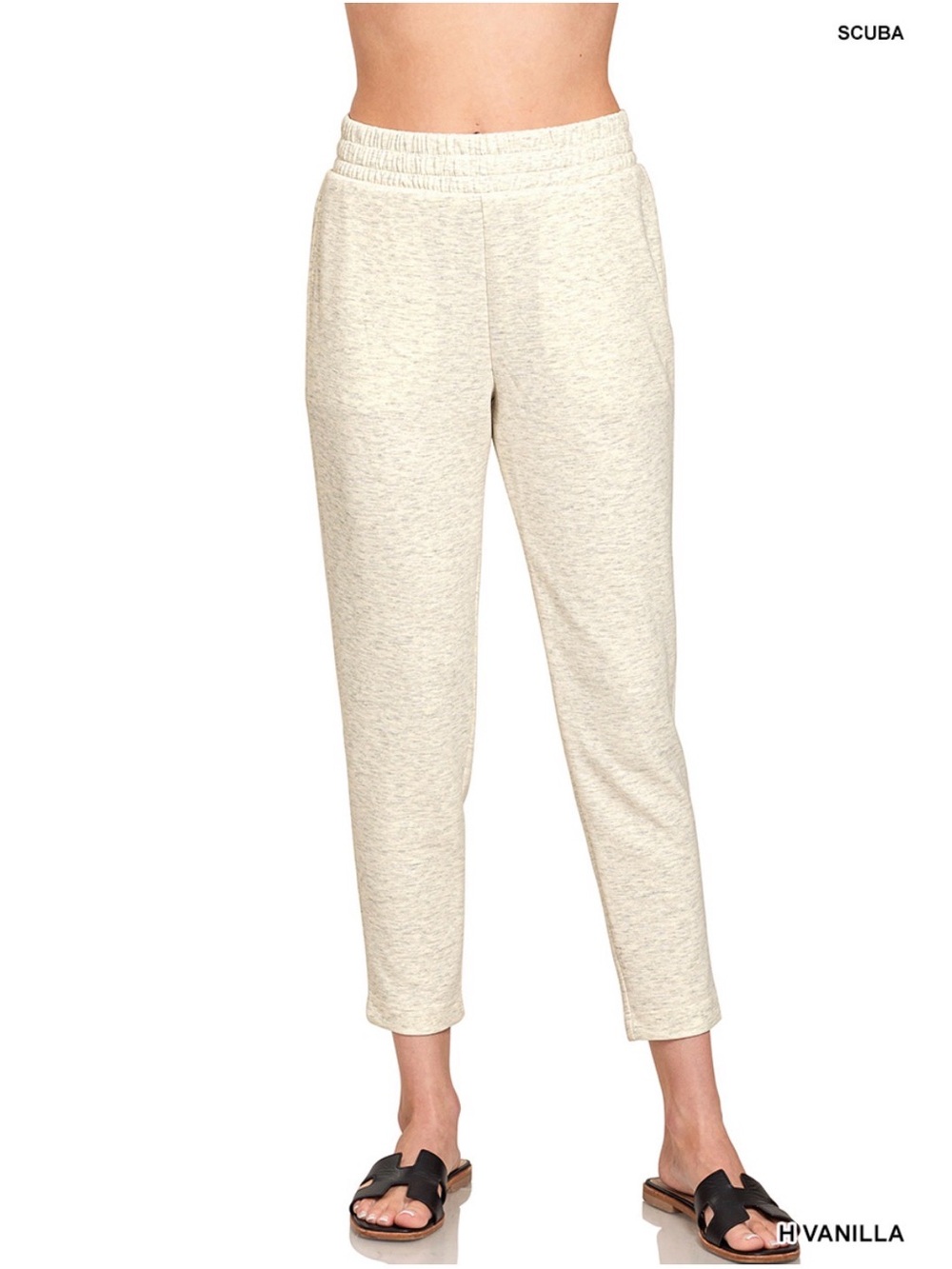Zenana Outfitters Cream Elastic Waist Cropped Jogger Pants